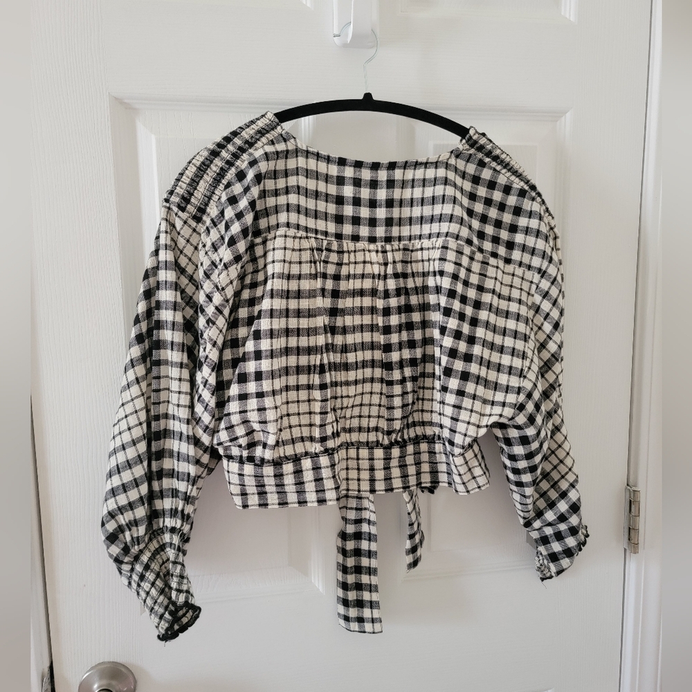 Zara Gingham Black and White Tie-Front NWT - Picture 6 of 8